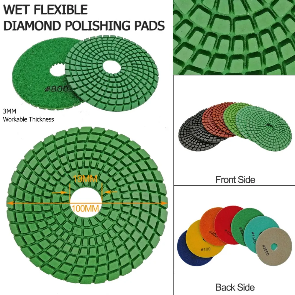 DIATOOL 8pcs/set Professional polishing pads for marble & granite Diameter 100mm sanding discs
