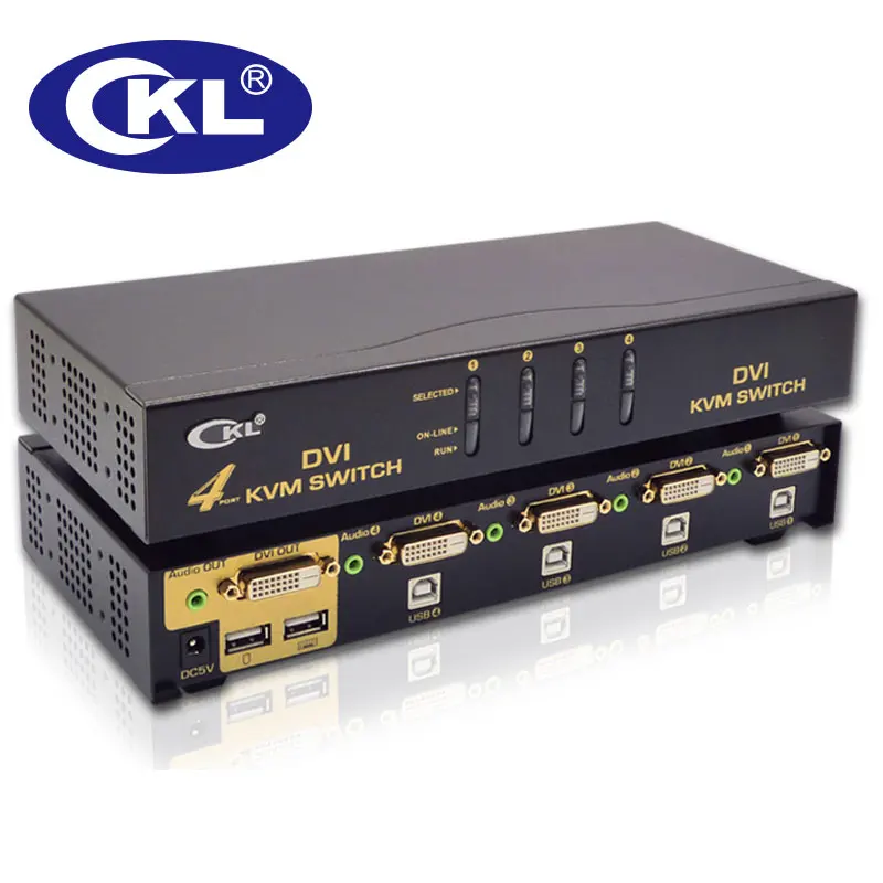 4 Port USB do DVI KVM przełącznik klawiatura mysz monitor do komputera przełącznik z dźwiękiem i automatyczne skanowanie wsparcie 1920*1200 DDC2B metalowe CKL-94D