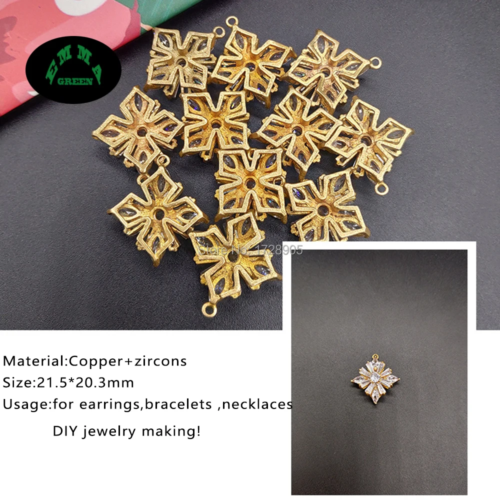 Zircon Button Snowflake Zircon Gold Charms Pendant for Jewelry making 100pcs lovely Flower Zircon Charm Connector Embellishments