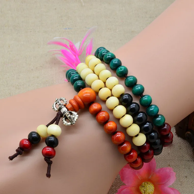 Tibetan Meditation Wooden Rosary Beaded Bracelets natural red sandalwood bead prayer japa rosary mala bracelet