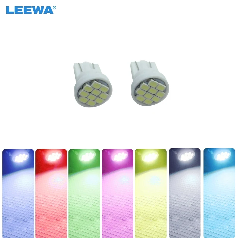 LEEWA 10pcs Car  T10 194 168 10-SMD 1206 Chip Car Wedge LED Light Bulb DC12V 7-Color White,red,blue,green,yellow,pink #CA1718