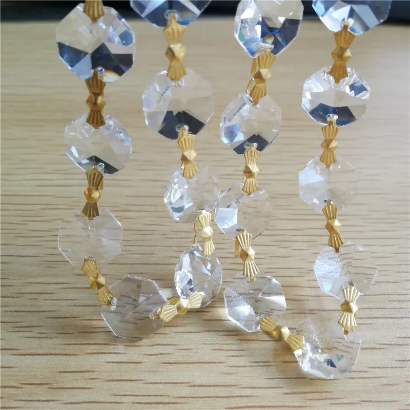 14mm Garland Diamond K9 Crystal Octagonal Curtain Beads With Gold Buckle Pendant Lighting for Pendant DIY Home Decoration