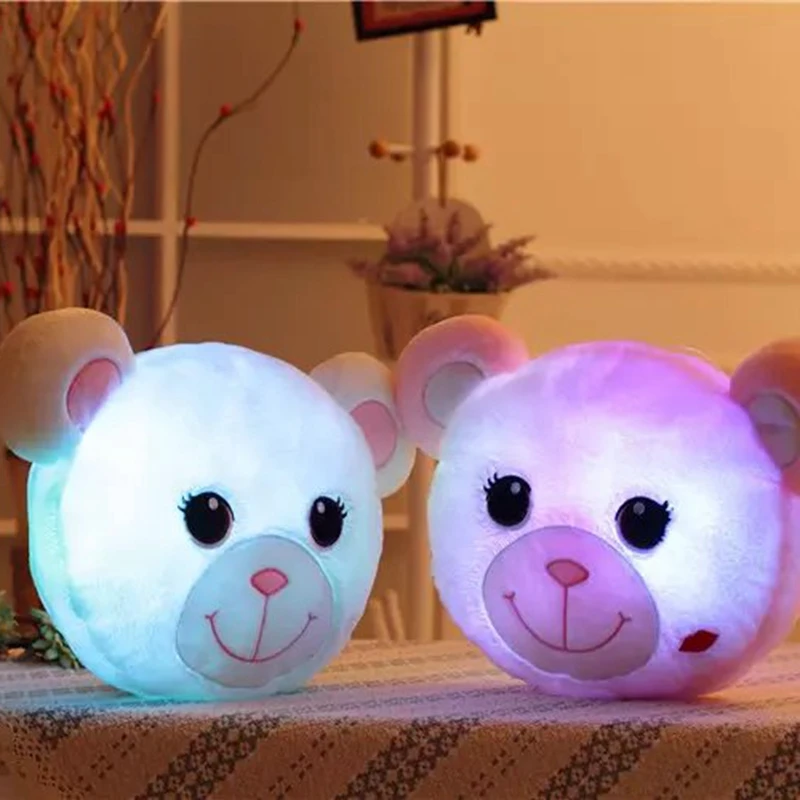 36cm Cute Glowing Luminous Led Light up Plush Pillow Stuffed Soft Monkey Frog Cat Bear Plush Doll Toy Cushion Birthday Gift Kids