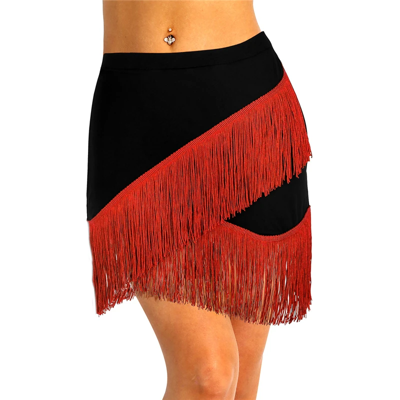 IIXPIN Women latin dance skirt Elastic Waistband Fringe Flowing Sexy Tassels Latin Skirt Tango Rumba Dancewear exercise skirts