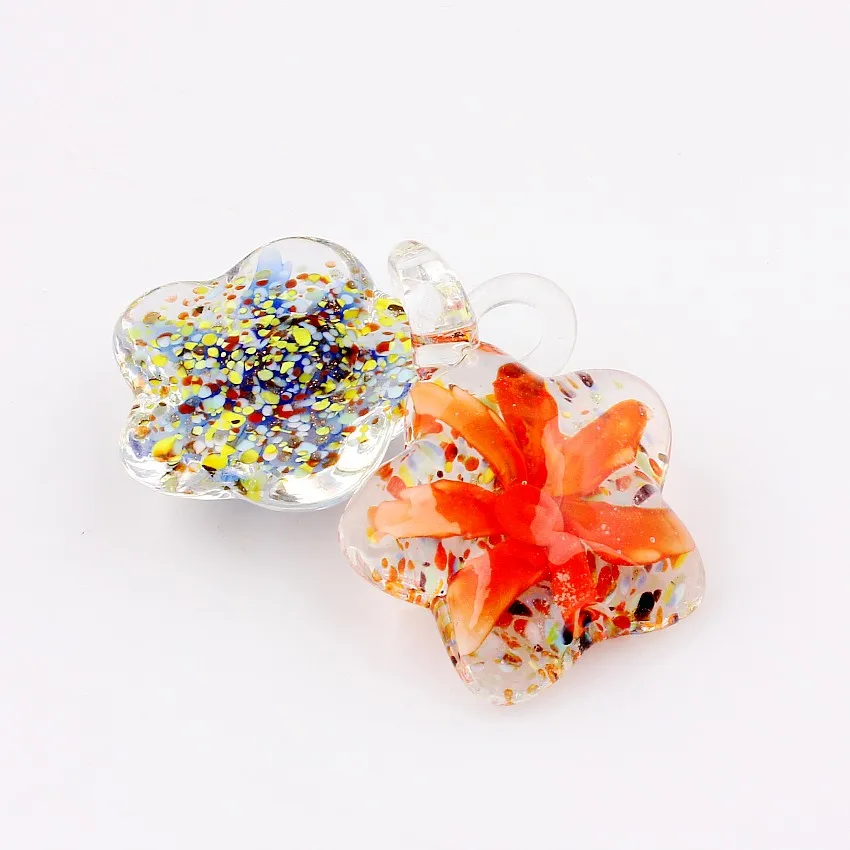QianBei Fashion Wholesale 6pcs Handmade Murano Lampwork Glass Mix Color Flower Round Pendants Fit Necklace Women Jewelry Gifts