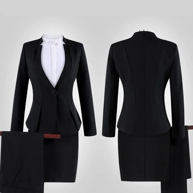 Fashion Business Women Interview Pants Suit Work Wear Office Ladies Long Sleeve Slim Formal Blazer and Trousers Set