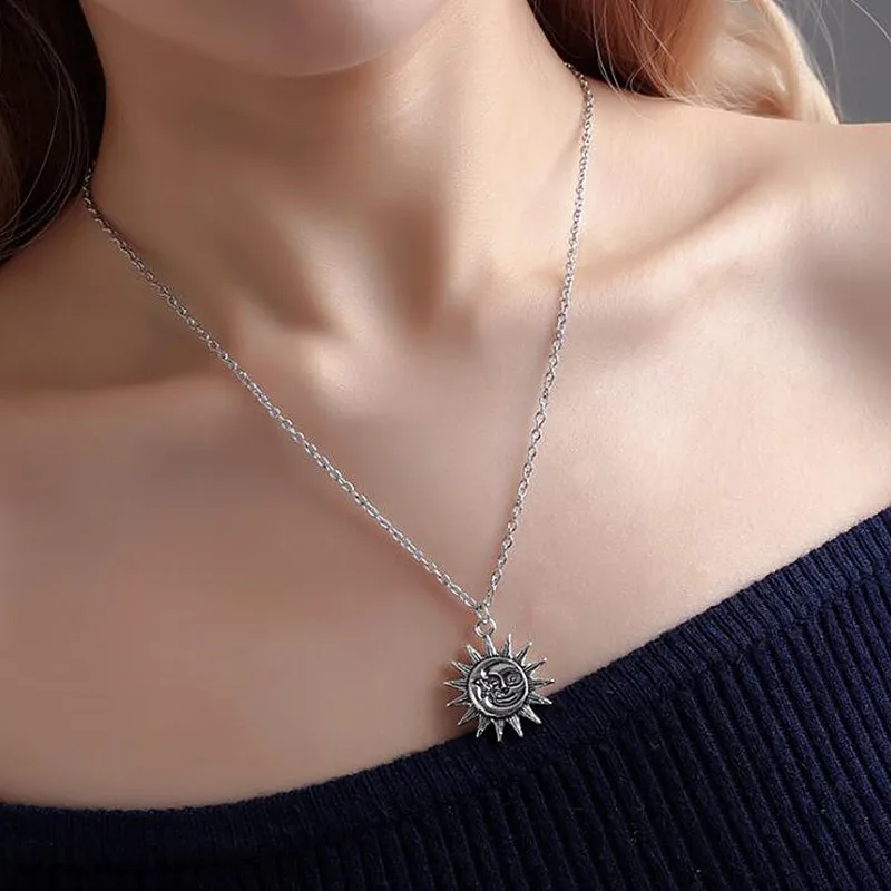 N127 New Retro Originality Popular Punk Sun Moon Alloy Pendant Necklaces,Personality Jewelry Wholesale