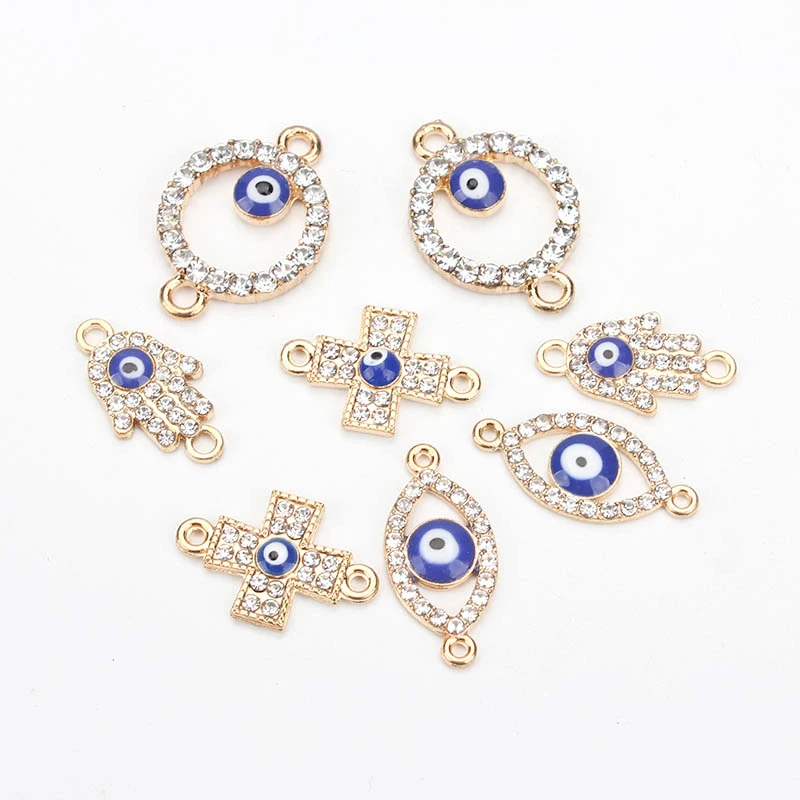 10pcs/lot Fashion evil eye connectors hamsa hand cross shape evil eye diy jewelry accessories findings for handmade bracelet