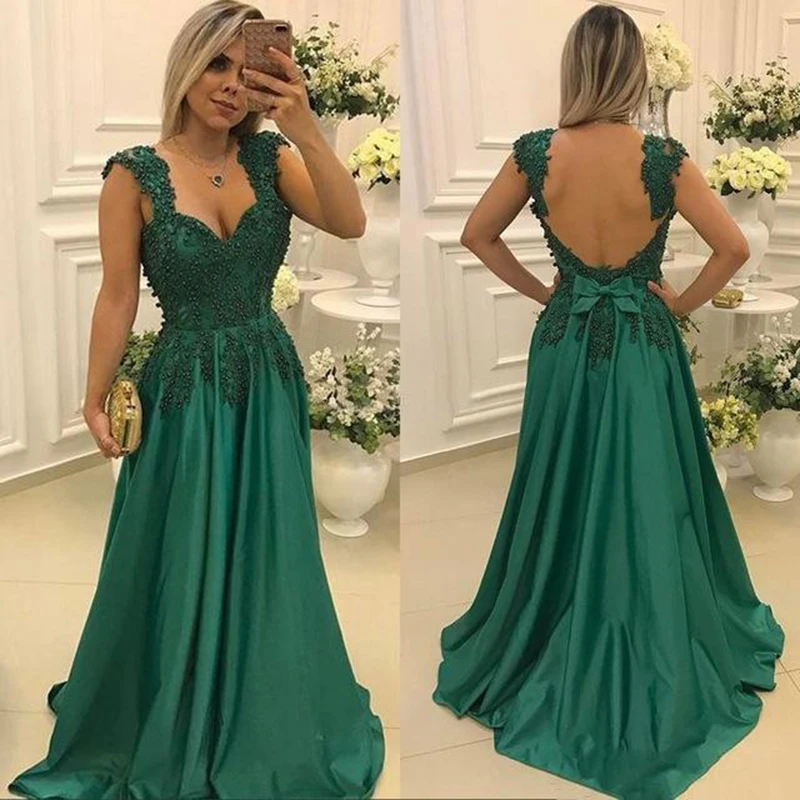 Vestidos verdes para madre de la novia, vestidos de madrina con cuentas de encaje, tirantes finos, baile de graduación de noche, novio