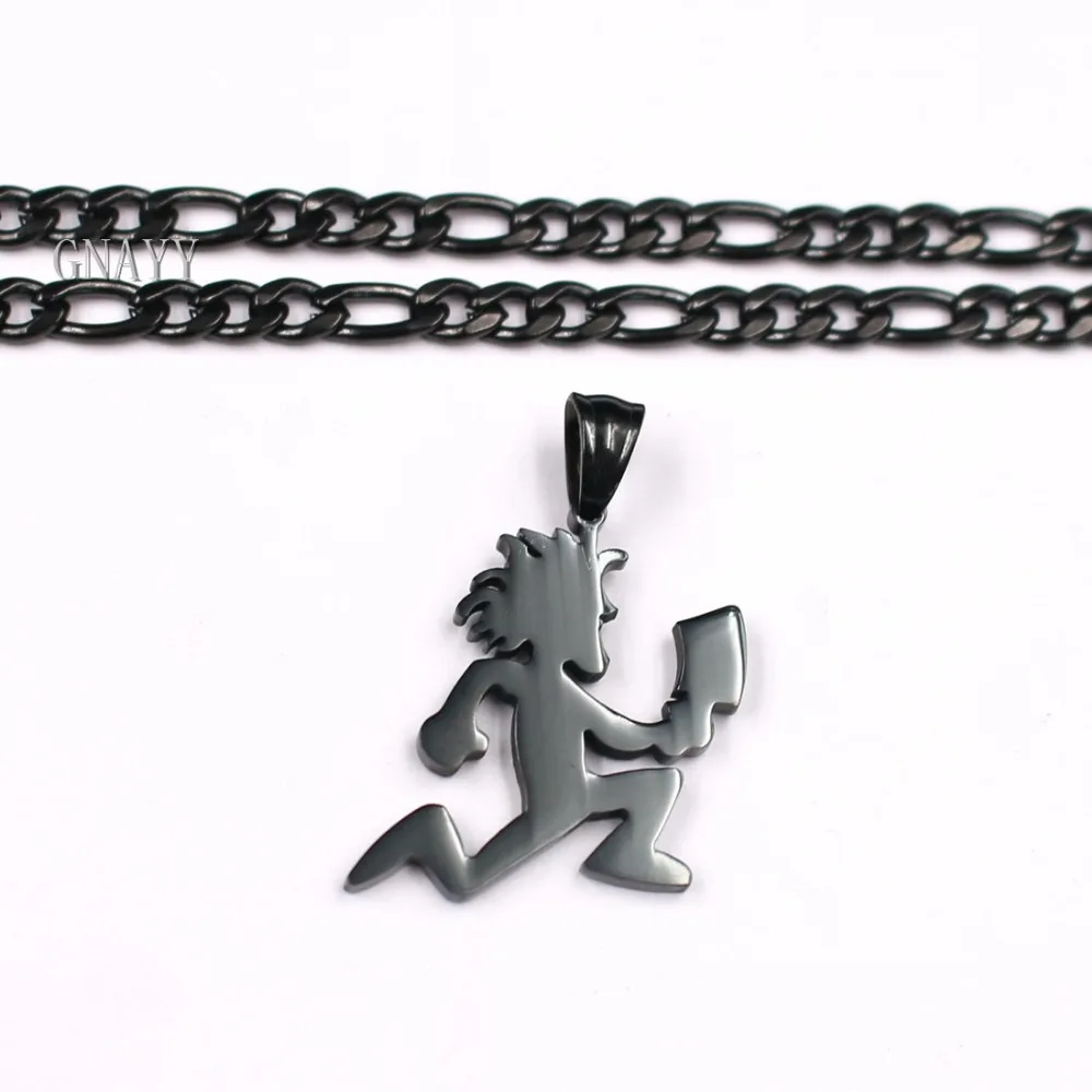 stainless steel MINI 1\'\' HATCHETMAN ICP Pendant Necklace Curb chain Black punk jewelry