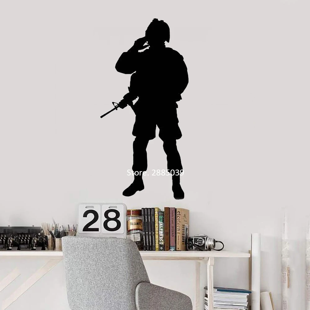 56*109cm Salute Soldier Silhouette Vinyl Decal Art Wall Decor Home Wall Stickers Military Memento Wallpapers High Quality LC1041