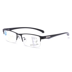 Anti-blue Light Progressive Multifocal Lens Metal Half Frame Reading Glasses See Near and Far +0.75 +1.25 +1.5 +2 +1.75 TO +4