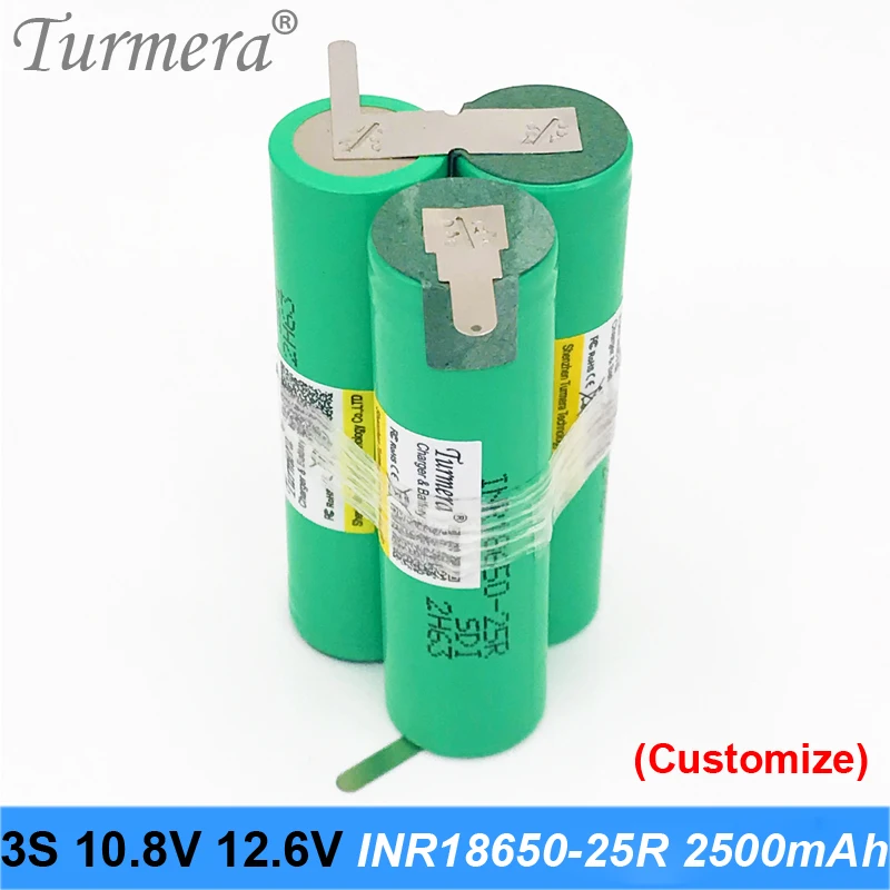 Turmera 3S 12.6V 4S 16.8V Battery Pack 18650 25R 2500mah 20A Corrente di Scarica per shura batteria cacciavite (personalizzazione) Ap23