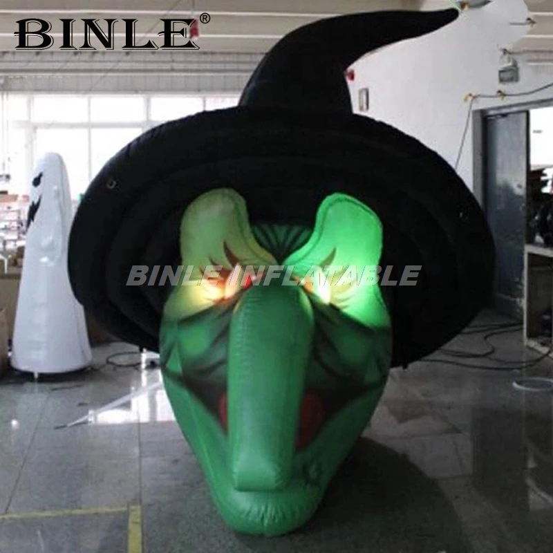 Haunted house Halloween event LED lighting inflatable witch head for events party night club hanging skull witch model