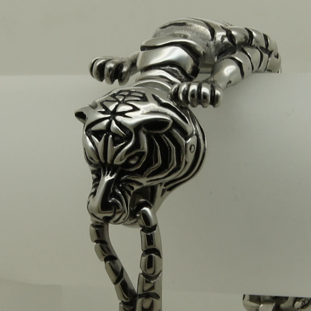 king of forest tiger men/boy's jewelry biker cowboy punk 316L stainless steel   chain bracelet men jewelry bracelet