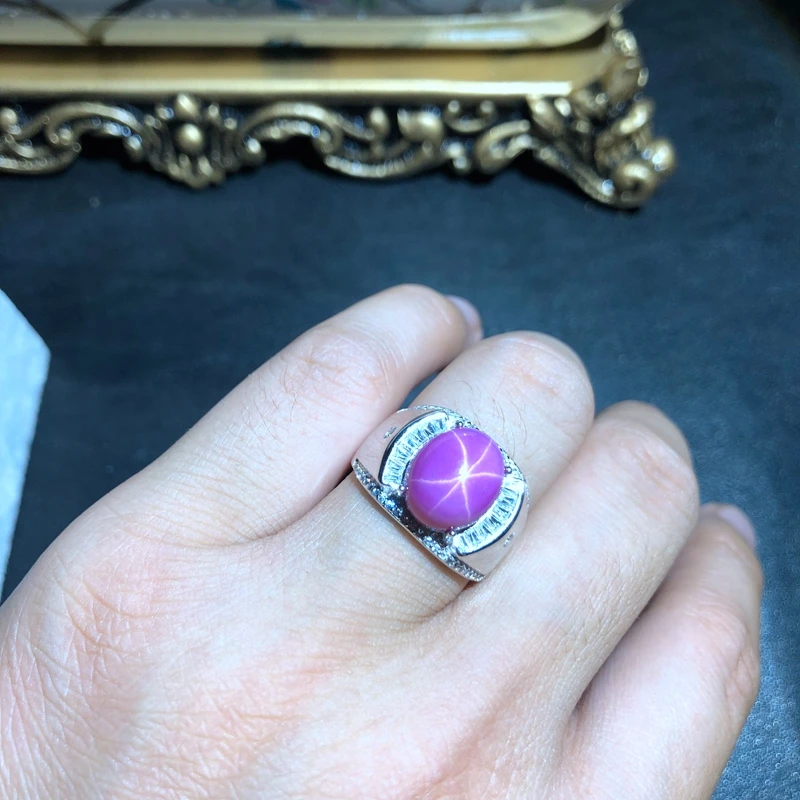 big sale fashion pink Star Ruby gemstone ring man fine jewelry muscular power ring man boyfriend gift big size shiny gem love