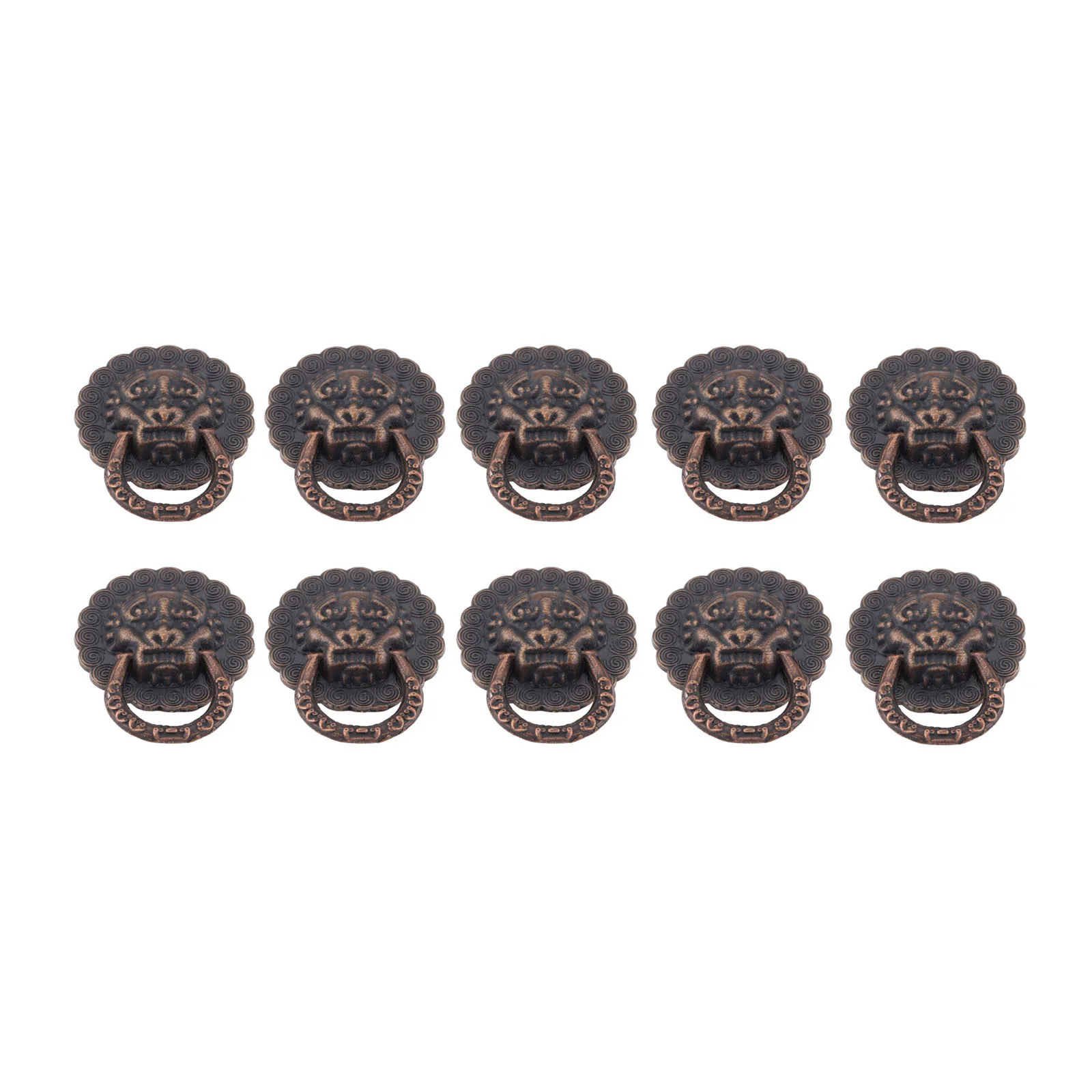 DRELD 10Pcs Vintage Lion Head Door Pull Furniture Handle Cabinet Dresser Drawer Knob Furniture Hardware 19*24mm Red Copper/Gold