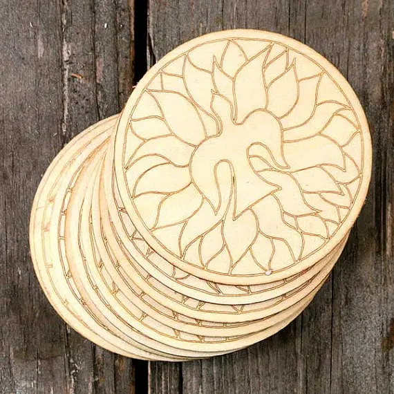 Wooden Pentecost Christian Image Disks Craft Shape  Ply Dove in Flame