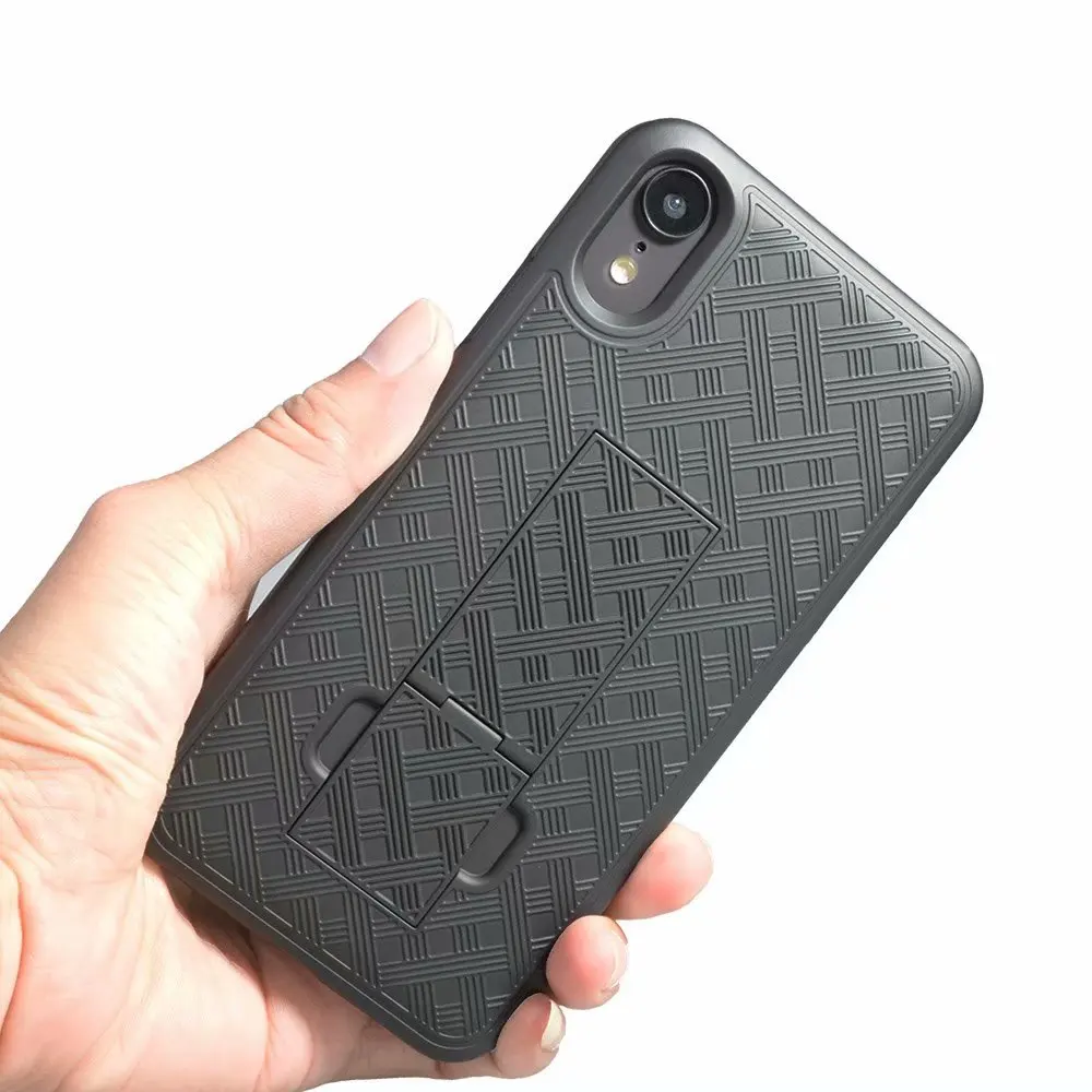Woven 2 in 1 Hybrid Hard Shell Holster Combo Case With Kickstand & Belt Clip For iPhone XR 6.1\