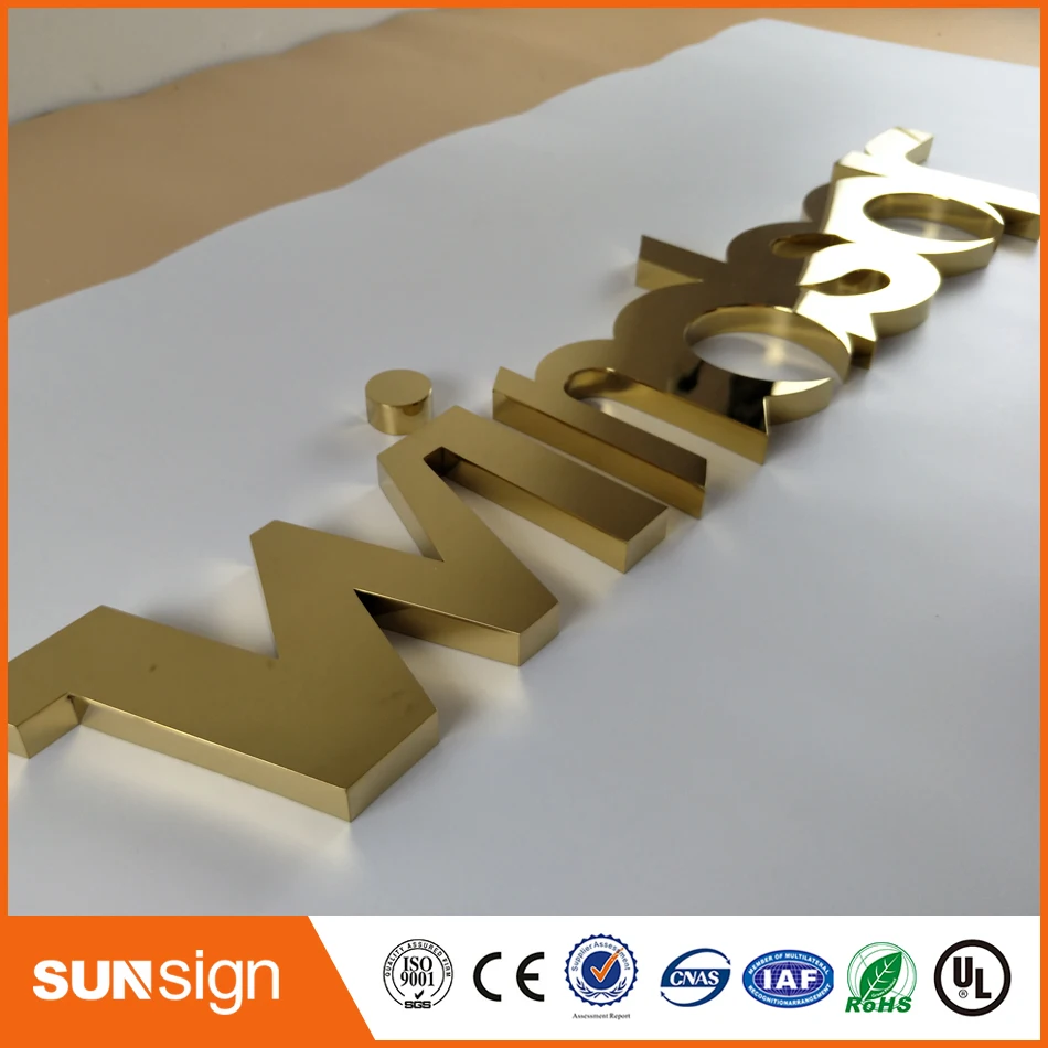 Letras 3d de aço inoxidável personalizadas da cor dourada