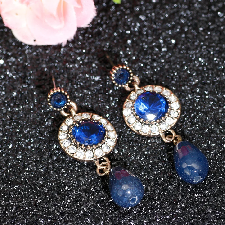 Retro Vintage Small Natural Stones Dangle Earrings Round Crystal Turkish Ethnic Wedding Jewelry Indian Water Drop Bead