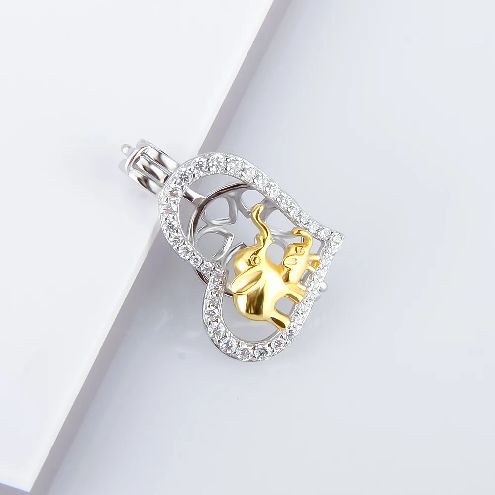 CLUCI 3pcs Silver 925 Cute Charms Pendant Jewelry 925 Sterling Silver Heart Zircon Elephant Pearl Pendant Locket SC360SB view 3