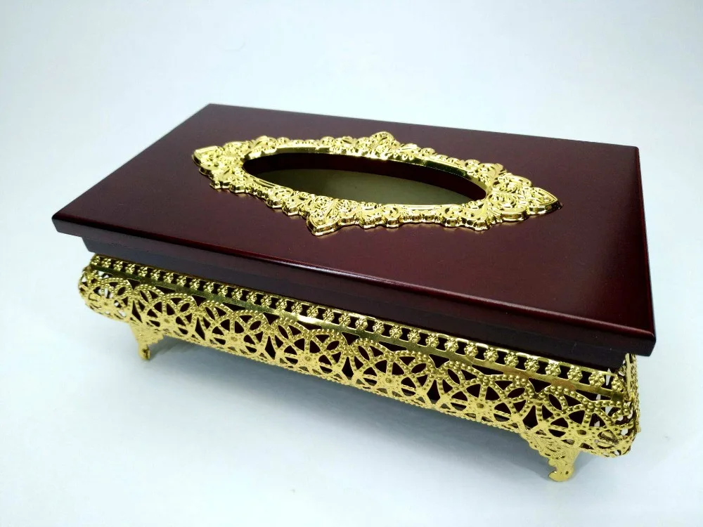 Small/Large Size Gold Wood Tissue Dispense with Imitation Diamond Inlay, Metal Napkin Holder, Box Covers, ZJH046s