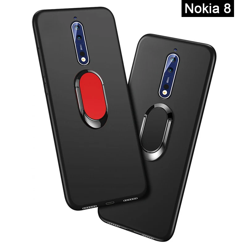 Nokia 8 Phone Cover for Nokia 7.1 / 8.1 Plus X71 X7 Case Soft Black Silicone Magnetic Car Holder Ring Case for Nokia 8 Funda