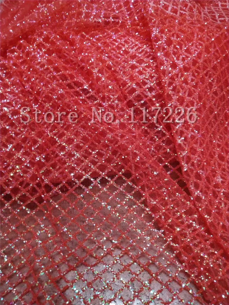 

Pretty design good quality African net lace JRB-82612 with glitter pretty French lace fabric in red color