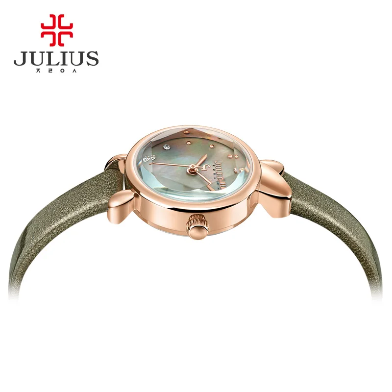 Julius 2017 Watches Women Round Sparkling Shell Dial Exquisive Elegant GF Gift Leather Strap Luxury Whatch Dropshipping JA-1014