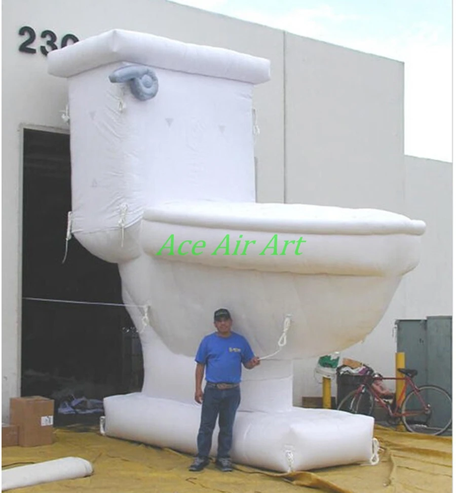 Portable Giant Advertising Inflatable Toilet Model With Blower, White Inflatable Toilet For World Toilet Day Event