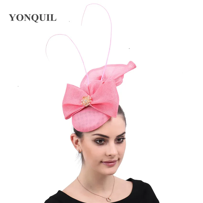 Fascinateurs à nœud rose pour femmes, pince à cheveux pour chapeaux, vêtements de sauna élégants pour dames, casquettes Fedora, décoration en plumes, pièce de sauna, église de mariage, SYF480