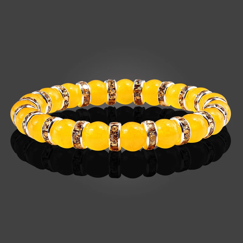 Trendy Women Natural Stone Bracelet Charm Yellow Chalcedony Rhinestone Beads Strand Bracelets Bangles Men Crystal Couple Jewelry