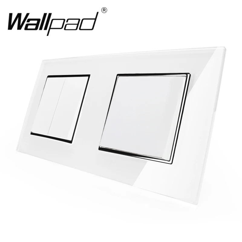 

New Arrival Wallpad Luxury White Crystal Glass Schuko Double Switch 3 Gang 2 Way Wall Light Switch with Claws Mount