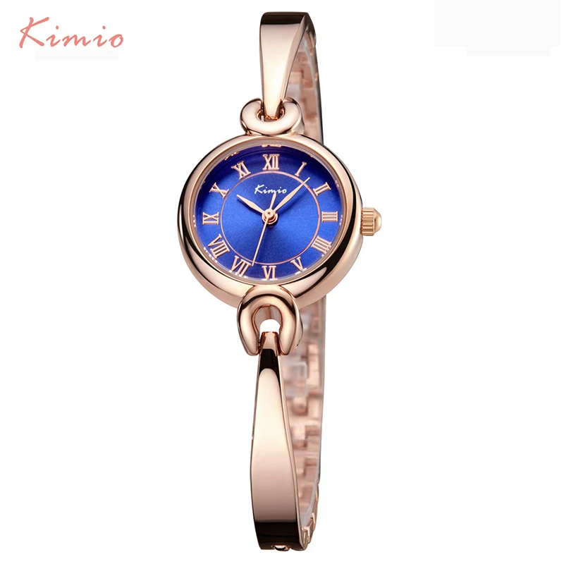 KIMIO Women Bracelet Watch Simple Blue Ladies Dress Watches 2017 Rose Gold Plated Fine Stainless Steel Strip Quartz Wristwatches