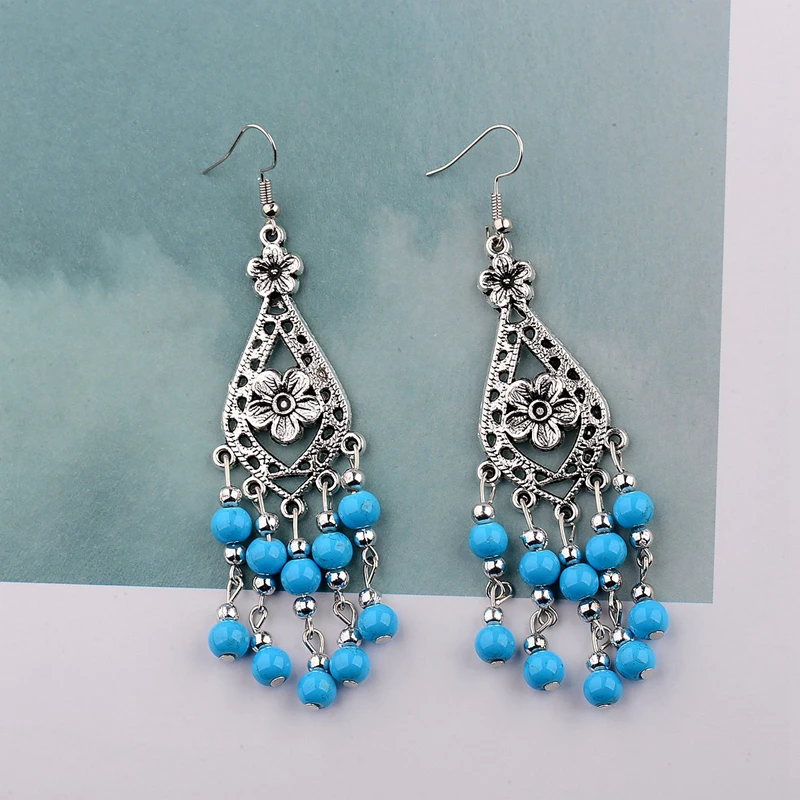 2020 Fashion Jewelry Wholesale Vintage Tibetan Multicolor Tassel Long Section Round Beads Women Dangle Earring Pendant