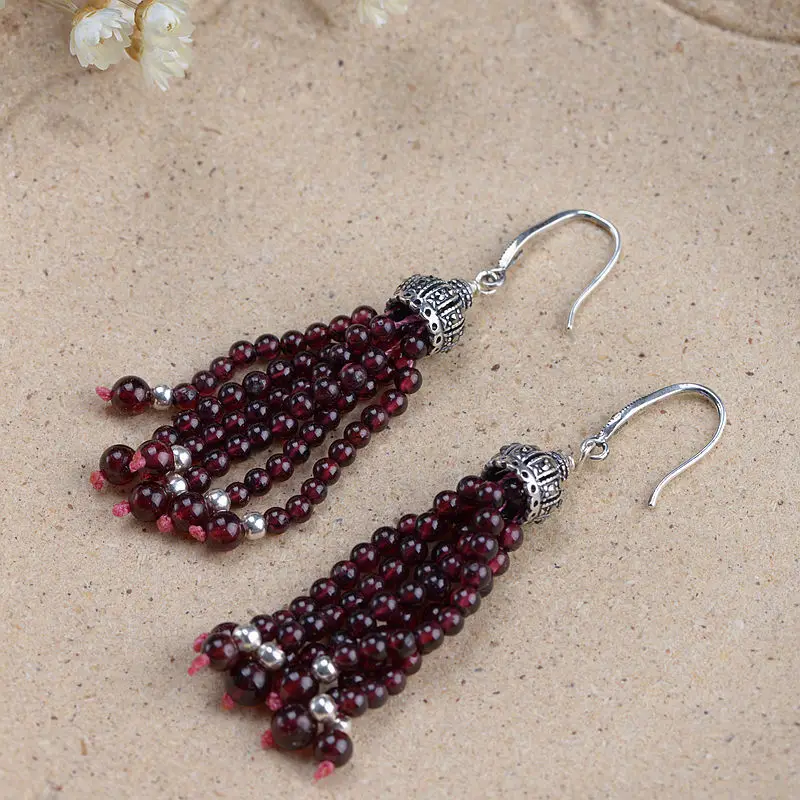 

925 silver restoring ancient ways is the process for women silver earrings wholesale garnet long tassels eardrop