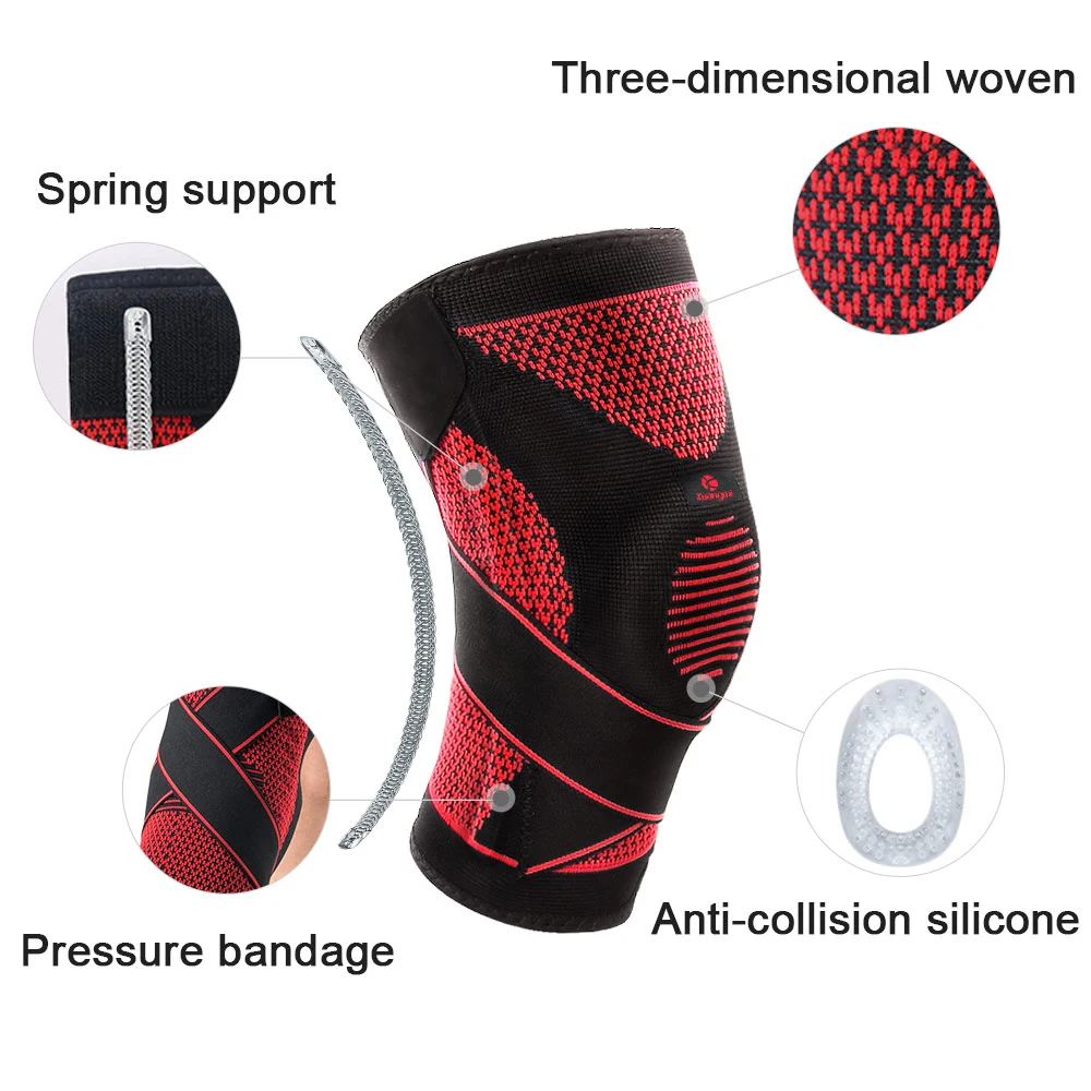 Kuangmi-Compression Knee Sleeve Support for Sports, Silicone Adjustable Bandage, Spring Brace, Patella Protector, 1 Piece