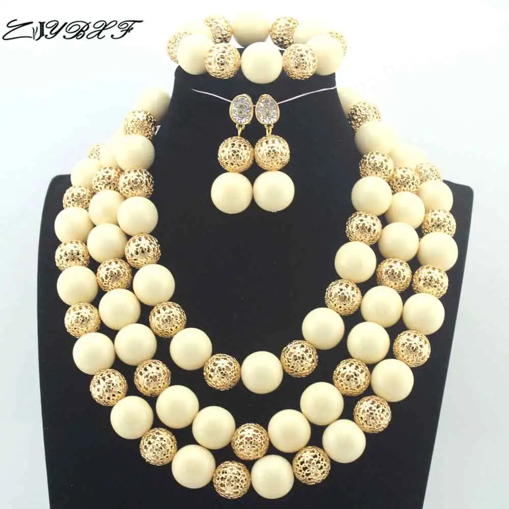 

Trendy Chunky Women Statement Necklace Set White Artificial Coral African Beads Jewelry Sets Wedding Gift Beads Free Ship L00010