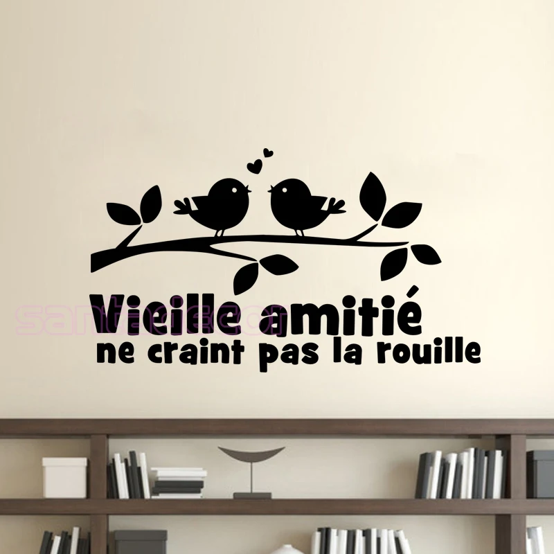 French Citation Vieille Amitie Birds Vinyl Wall Sticker Mural Art decal Wallpaper for Kids Room Home Decor House Decoration