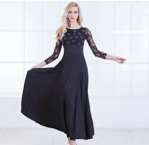 Ballroom Dance Dresses New High Quality Flamenco Dancing Skirt 6 Color Women Cheap Stage Waltz Ballroom Dress rhinestone