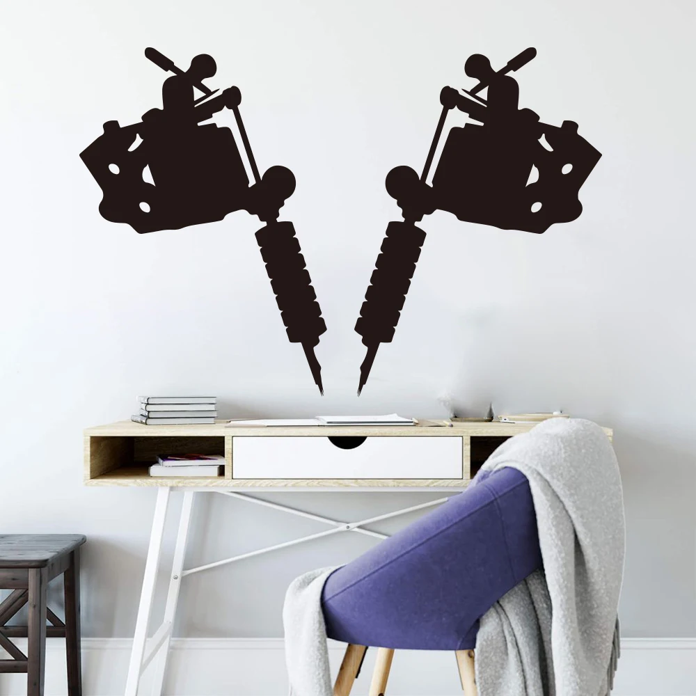 Set of 2 Tattoo Machine Wall Window Decals Tattoo Tools Gun Tattoo Shop Wall Window Sticker Vinyl Shop Decor Art Mural