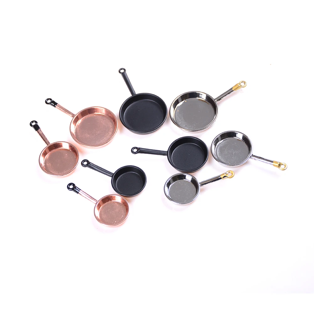 1/12 Scale 3pcs Dollhouse Miniature Metal Frypan Frying Pans Cooking Pot Cookware Kitchen Accessory High Quality