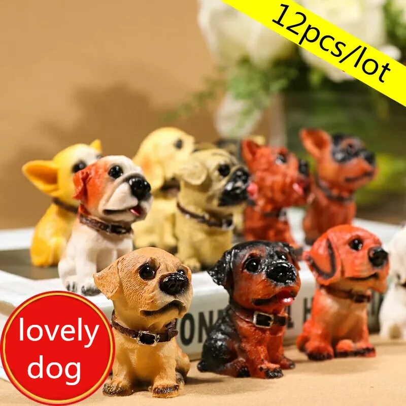 

12pcs/lot Simulated Resin Puppy Animal Desk Ornaments Home Furnishing Decor Birthday Gift for Baby Creative Present Lovely Dog