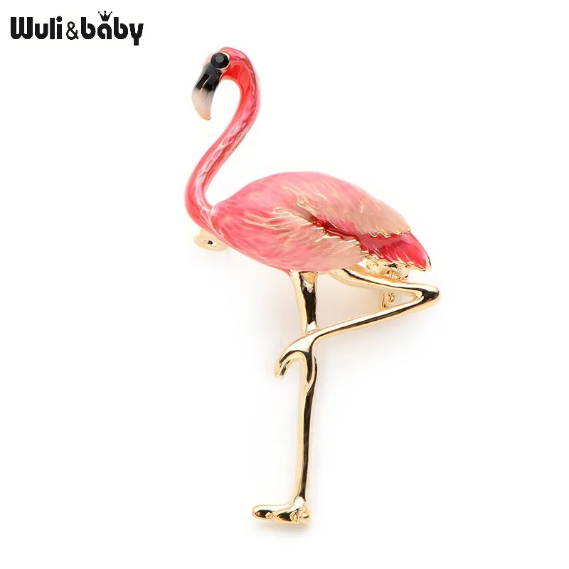 New Design Flamingo Alloy Red Blue Enamel Bird Brooches Women Men\'s Metal Animal Brooch Pins Banquet Broche Gift Scarf Buckle
