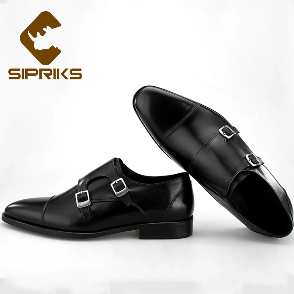 Sipriks Luxury Brand Mens Double Monk Straps Shoes Navy Blue Full Grain Leather Church Shoes Boss Wedding Gents Suit Social 2021