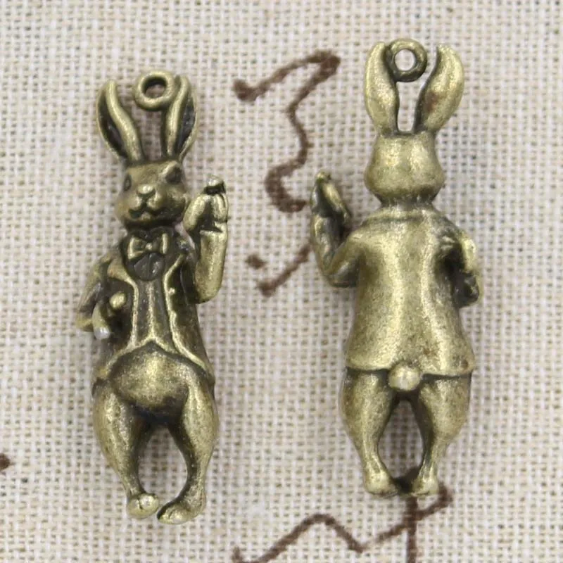 3pcs Charms 3D Stereo Rabbit 36x15mm Antique Pendant fit,Vintage Tibetan Bronze Silver color,DIY For Handmade Jewelry