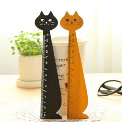 Lovely Cat Shape Ruler Cute Wood Animal Straight Rulers Gifts For Kids School Learning Supplies Stationery Black Yellow 15cm