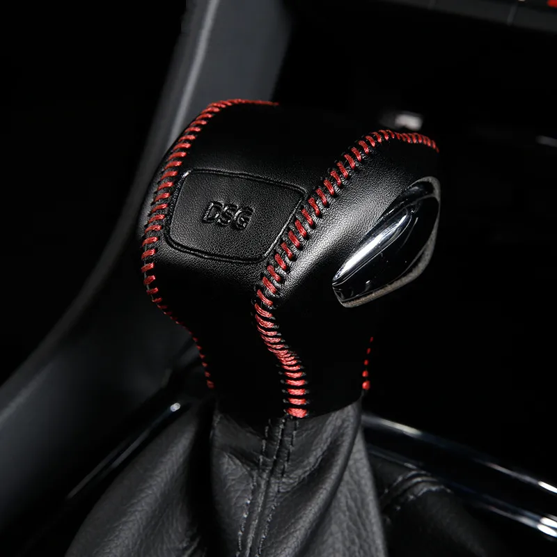 Genuine Leather Car Gear Shift Knob Collar Hand Sewing Cover for Skoda Kodiaq Styling Accessories