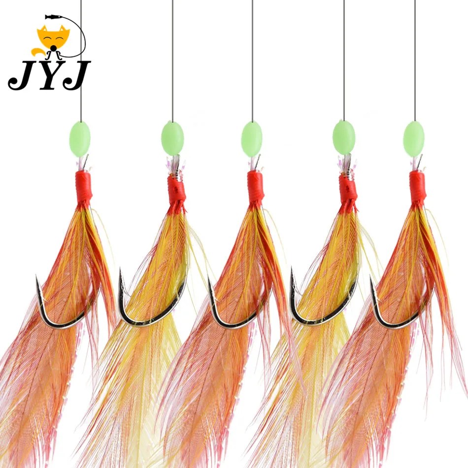 10packs fishing feather hooks cock feather sabiki baits fly fishing sabiki carp fishing tackle